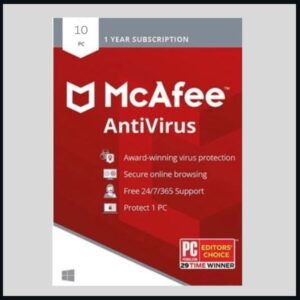 McAfee AntiVirus – 1 Year, 10 PCs | Maximum Award-Winning Virus Protection & Secure Browsing for Large Families & Small Business
